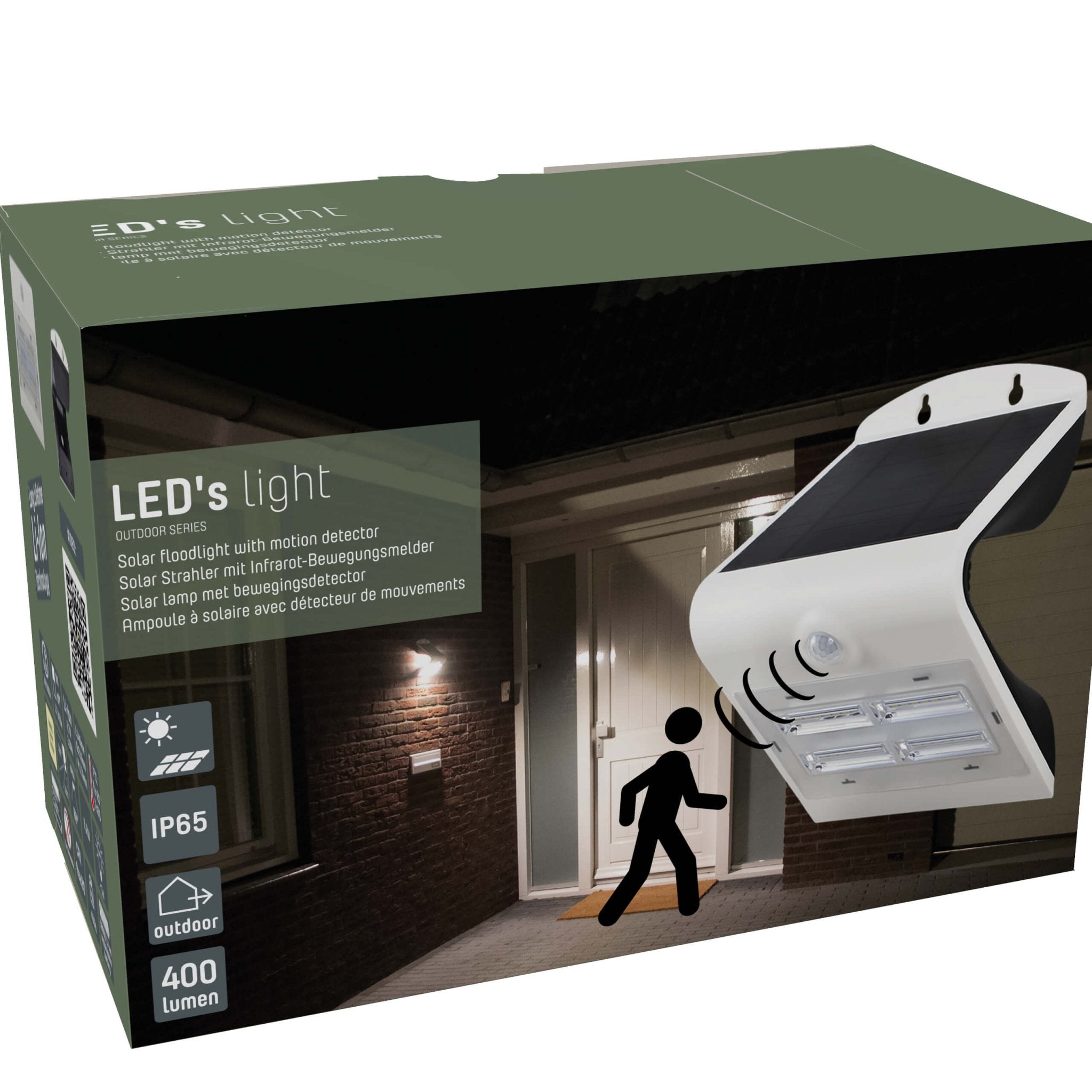 LED's Light Solar LED Wandlamp met Bewegingssensor 400 - 3 lichtstanden - Automatisch aan/uit - Wit Wandlampen LED.nl