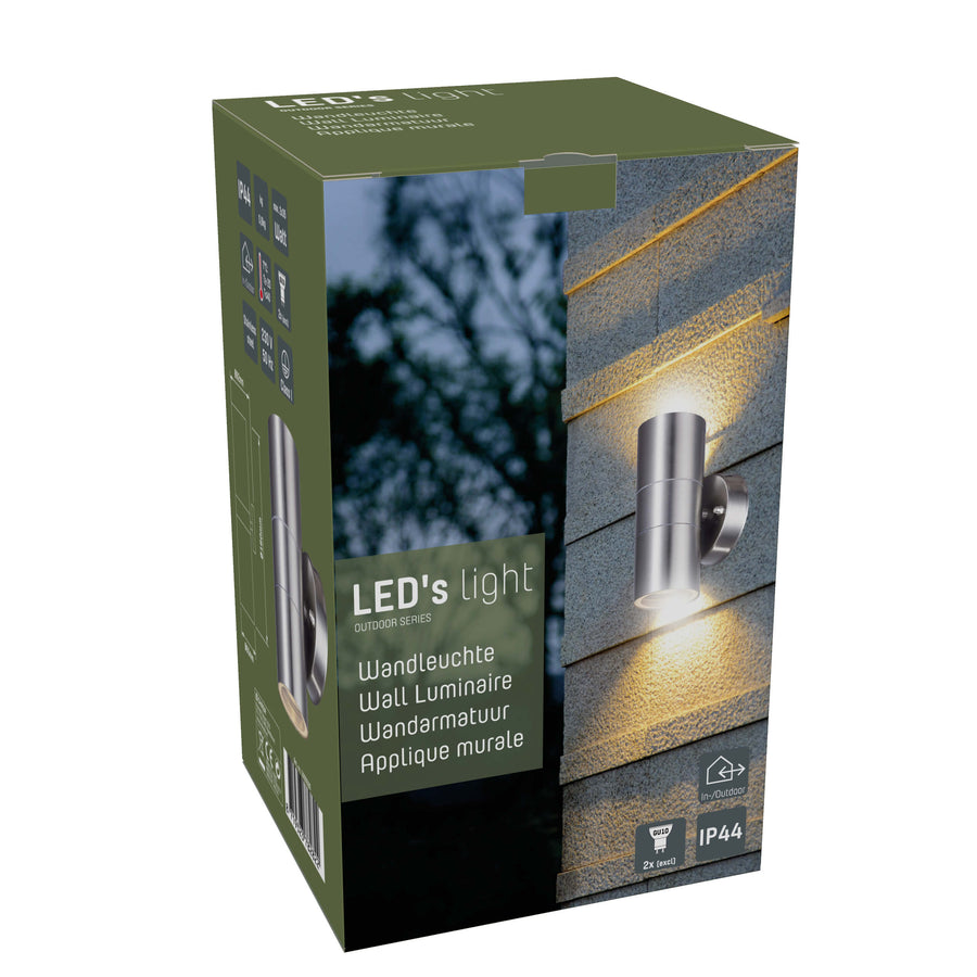 LED's Light RVS LED Muurlamp Buiten - Spot met 2 x GU10 fitting - Model Catania - IP44 - Zilver Spotjes LED.nl