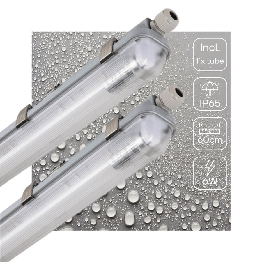 2er-Pack – LED-Leuchtstofflampe mit 60 cm LED-Röhre – Für Innen- und Außenbereich – 1100 lm – 1 x 6 W – 185 lm/W – Energieeffizienzklasse B - LED.de