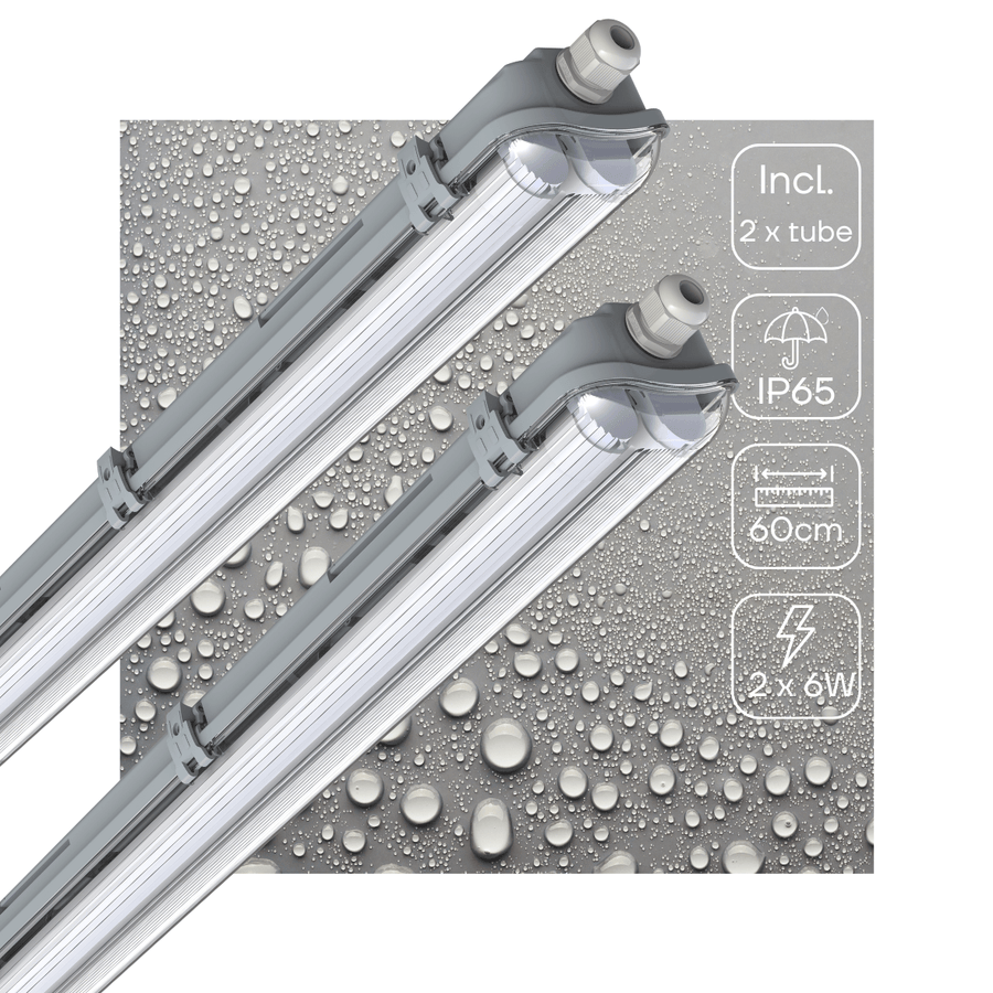 2er-Pack – Doppelte LED-Leuchtstofflampe 60 cm – inklusive LED-Röhren – für Innen und Außen – 2200 lm – 2 x 6 W – 4000 K – 185 lm/W – Energieeffizienzklasse B - LED.de