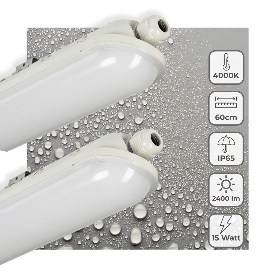 2er-Pack – LED-Leuchte Light Pro TL, komplett, 60 cm – verbindbar – IP65 wasserdicht – 2400 lm – 15 W – 160 lm/W - LED.de