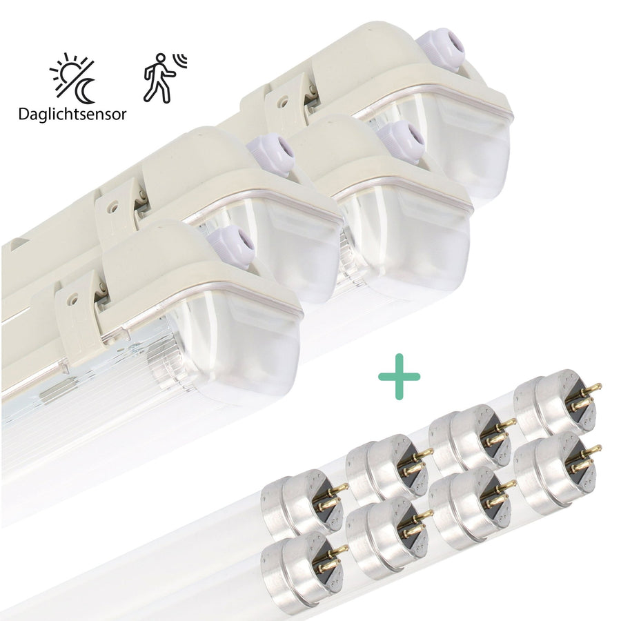 4er-Pack – LED-Leuchtstoffröhre mit Sensor – inkl. Doppelröhre (2 x 14 W), 120 cm, 4000 K, Bewegungs- und Nachtsensor – wasserdicht – 150 lm/W - LED.de