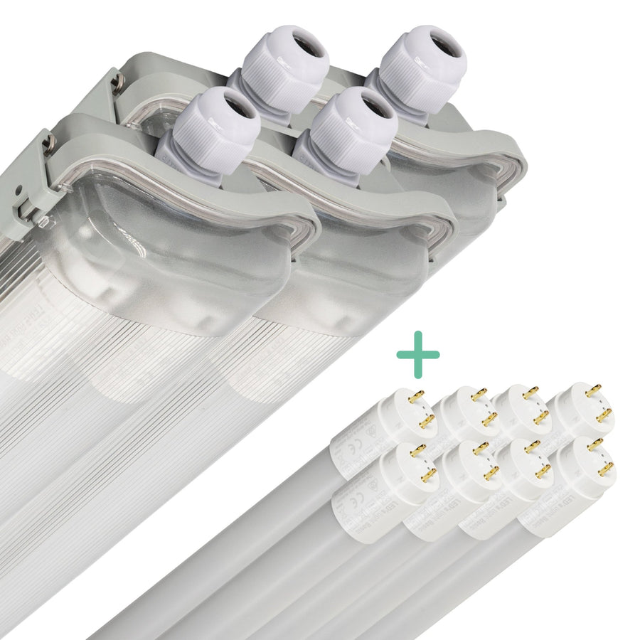 4er-Pack – LED-Doppelleuchte, 120 cm, 4000 K, inklusive 2 LED-Leuchtstoffröhren (120 cm, 4320 lm). - LED.de