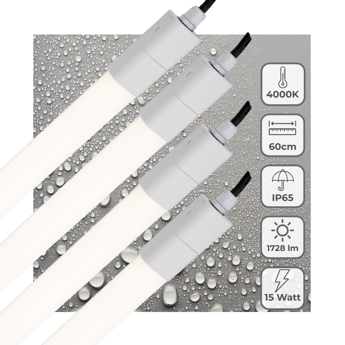 4 PACK - LED's Light LED TL verlichting compleet 60 cm - Geschikt voor buiten en binnen - 1725 lm - LED.nl