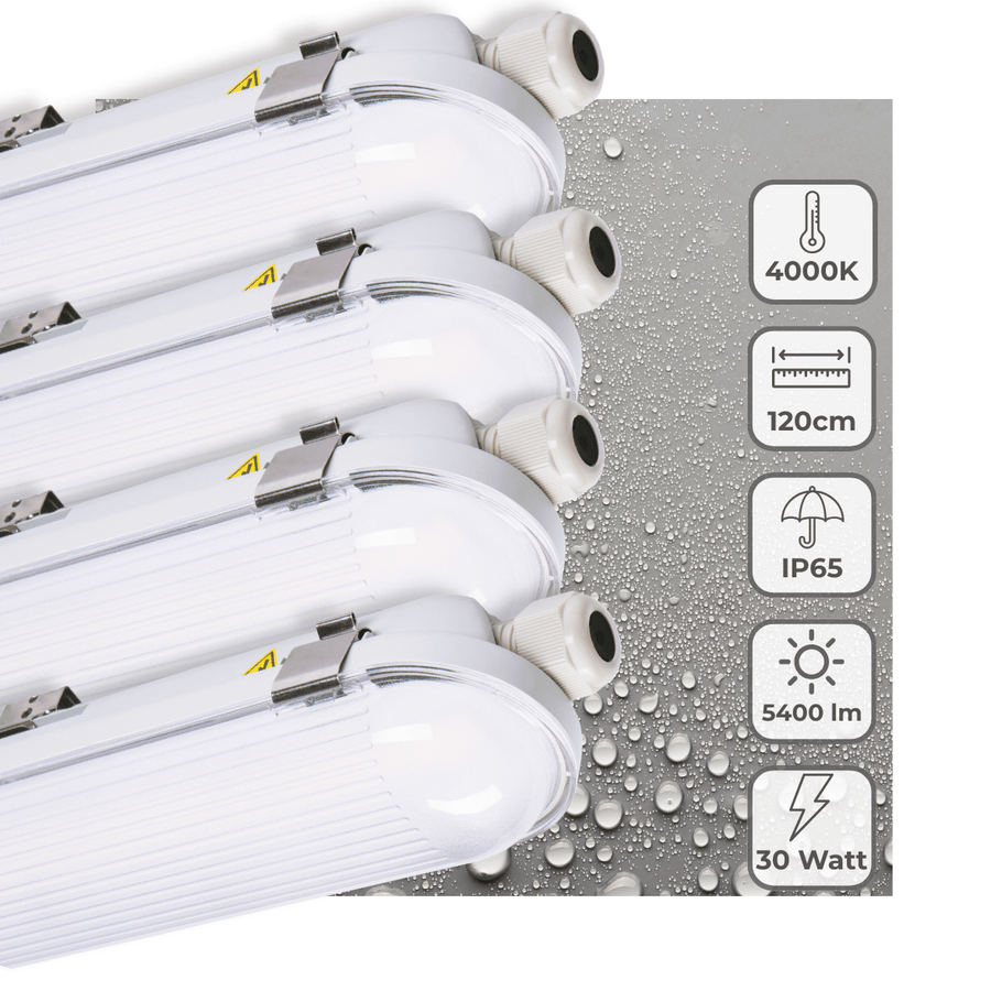 4 PACK -LED's Light Pro Philips TL armatuur met strip 120 cm - Koppelbaar - Power switch - Energielabel B - 5400 lm - 185lm/w - 30W - 4000K TL verlichting LED.nl