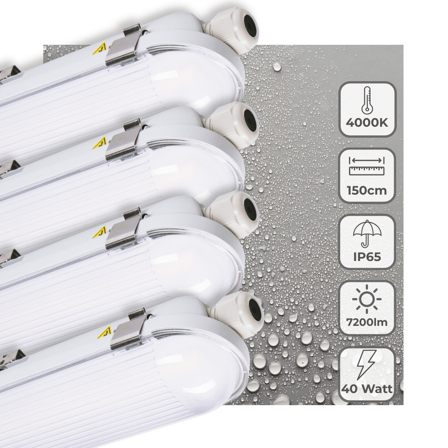 4er-PACK – LED's Light Pro Philips Koppelbare LED TL Leuchte 150 cm – 40 W – Energielabel B – Dimmbares Licht – 7200 lm – 180 lm/W – IP65 – 4000 K – IK08 - LED.de