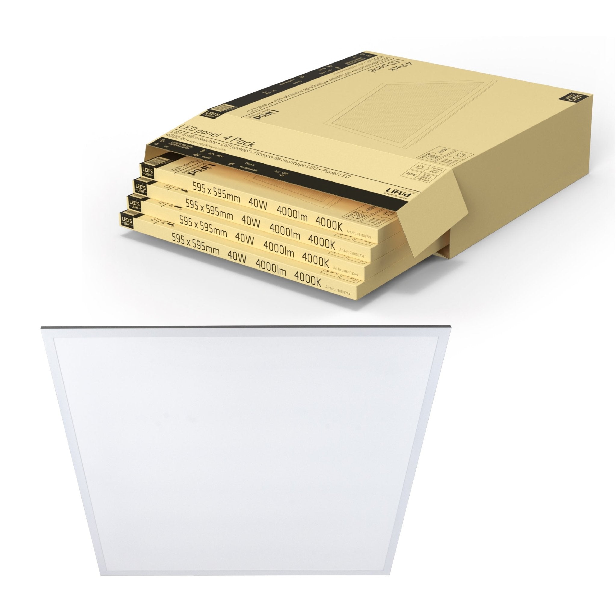 4PACK LED's Light Panelen vierkant 595x595mm - Compleet universeel paneel met driver - 40W - 4 stuks - LED.nl