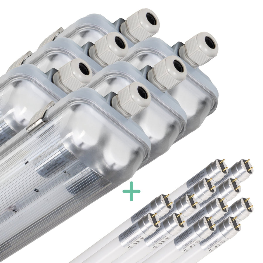 6er-Pack – Doppelte LED-Leuchtstofflampe 60 cm – inklusive LED-Röhren – für Innen und Außen – 2200 lm – 2 x 6 W – 4000 K – 185 lm/W – Energieeffizienzklasse B - LED.de