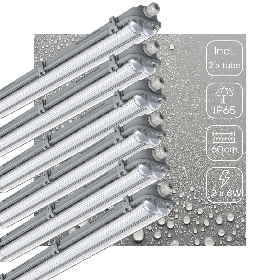 6er-Pack – Doppelte LED-Leuchtstofflampe 60 cm – inklusive LED-Röhren – für Innen und Außen – 2200 lm – 2 x 6 W – 4000 K – 185 lm/W – Energieeffizienzklasse B - LED.de