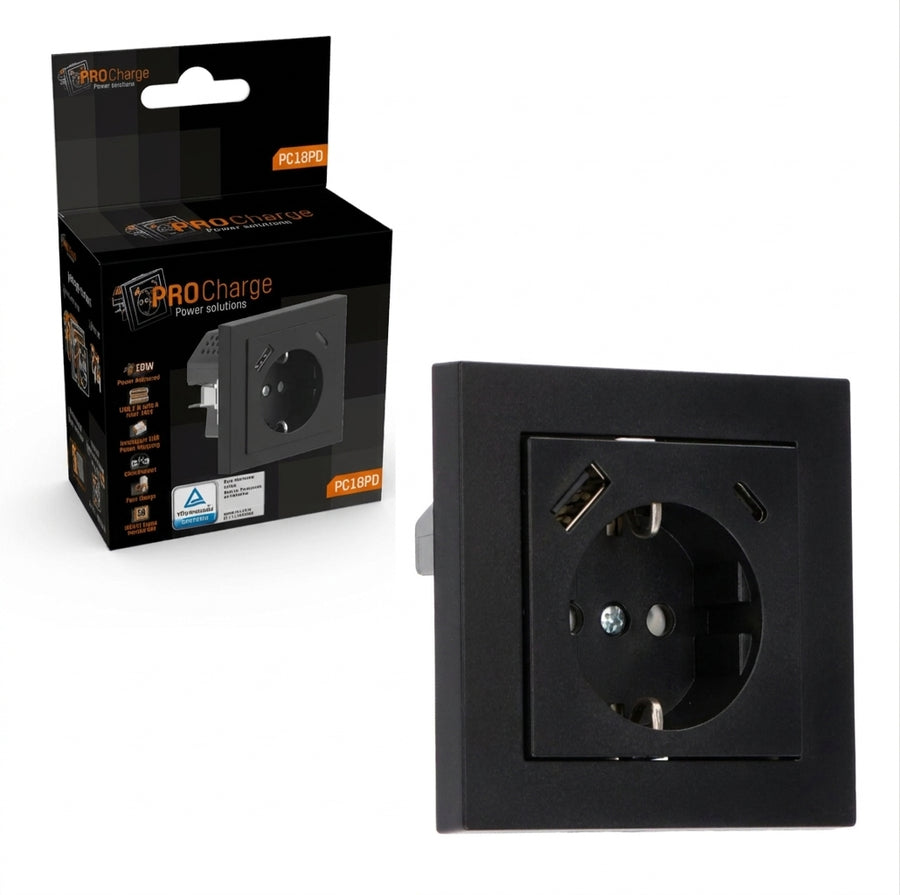 ProCharge Wandsteckdose mit USB-C und USB-Schnellladegeräten – Universal – Weiß – RAL9010 