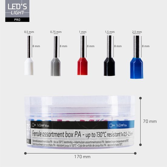 Adelhulzen assortiment set - 5 maten van 0.5mm² tot 2.5mm² - 400 stuks - LED.nl