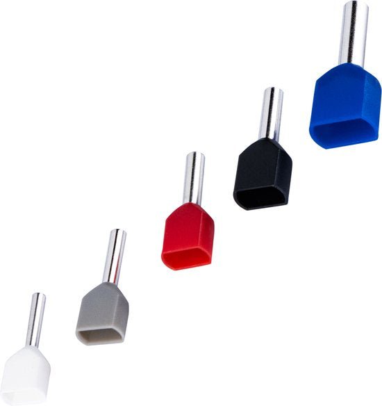 Adereindhulzen assortiment set - 5 maten van 0.5mm² tot 2.5mm² - dubbele draad hulzen - 225 Stuks - LED.nl