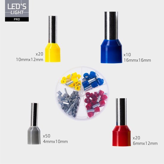 Aderendhülsen Sortiment Set - 5 Größen von 4mm² bis 16mm² - 225-teilig - LED.de