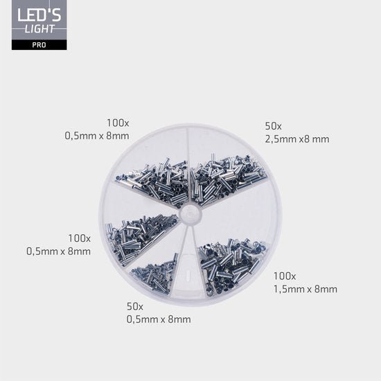 Aderhulzen assortiment set - 5 maten van 0.5mm² tot 2.5mm² - 1100 stuks - LED.nl