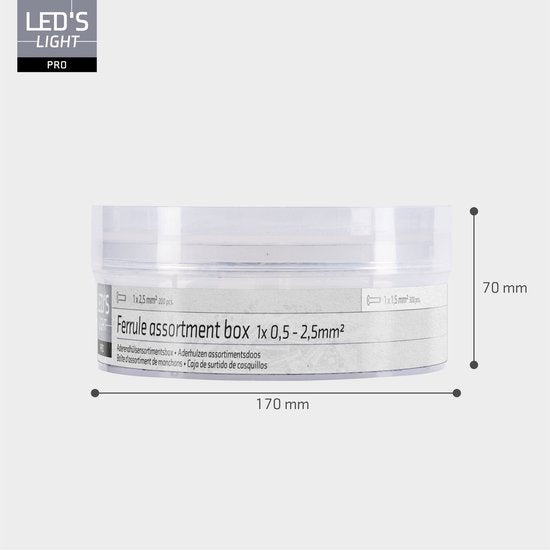 Aderhulzen assortiment set - 5 maten van 0.5mm² tot 2.5mm² - 1100 stuks - LED.nl