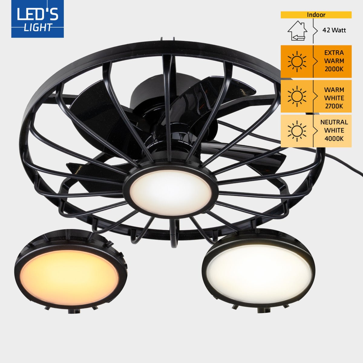 All - weather plafondlamp met ventilator – Ideaal voor veranda en buiten/binnen ruimtes - LED.nl