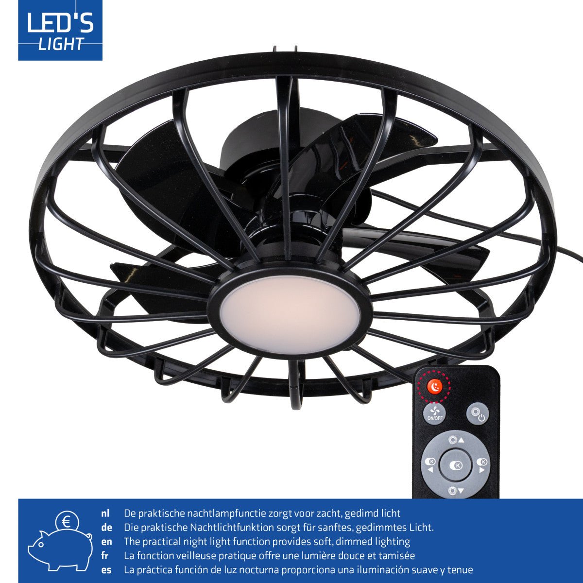 All - weather plafondlamp met ventilator – Ideaal voor veranda en buiten/binnen ruimtes - LED.nl