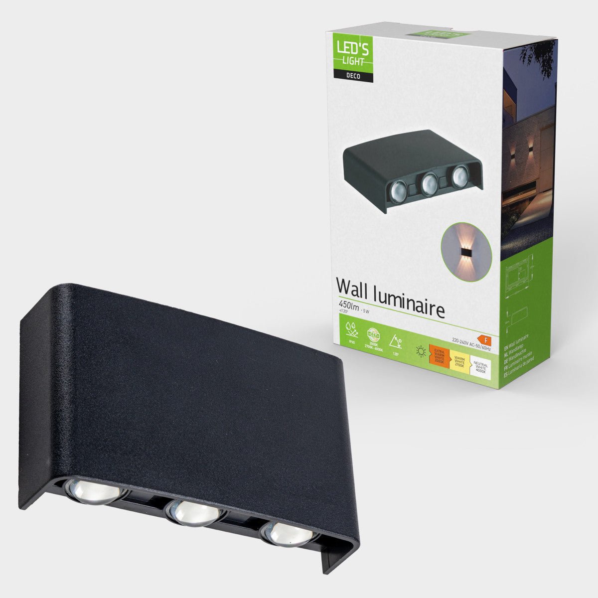 Buitenlamp met Lichtbron - Wandarmatuur - 450lm 2000K/2700K/4000K - Zwart - IP65 LED.nl