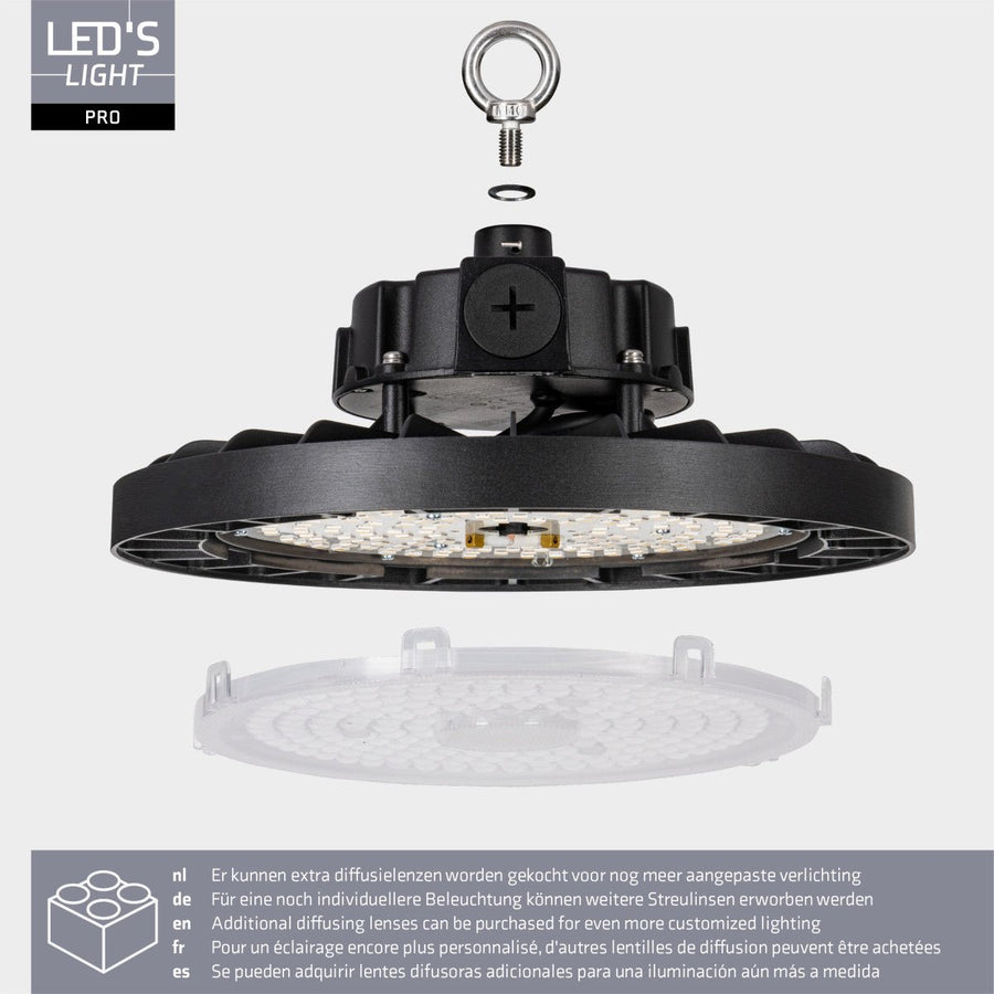 LED's Light Pro High Bay - 150 W - 1-10 V dimmbar - Leistungswahl - Energieklasse A - 27750 lm 4000 K - Sosen Treiber - IP65 - IK10 - Schutzklasse 1 - LED.de
