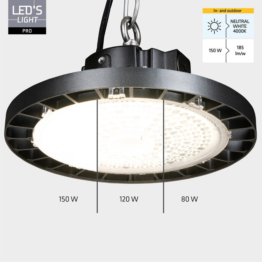 LED's Light Pro High Bay - 150 W - 1-10 V dimmbar - Leistungswahl - Energieklasse A - 27750 lm 4000 K - Sosen Treiber - IP65 - IK10 - Schutzklasse 1 - LED.de