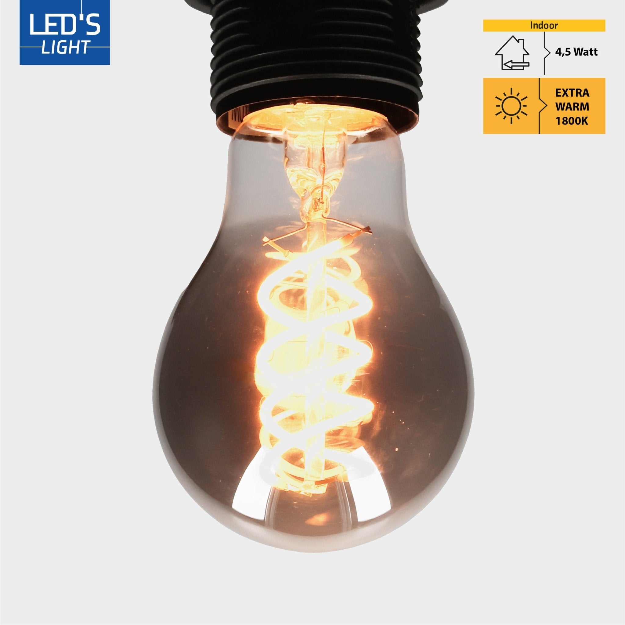 LED Filamentlamp A60 met Rookglas - E27 fitting - 4,5W - 120 Lumen - Extra warm wit (1800K) - Dimbaar - LED.nl