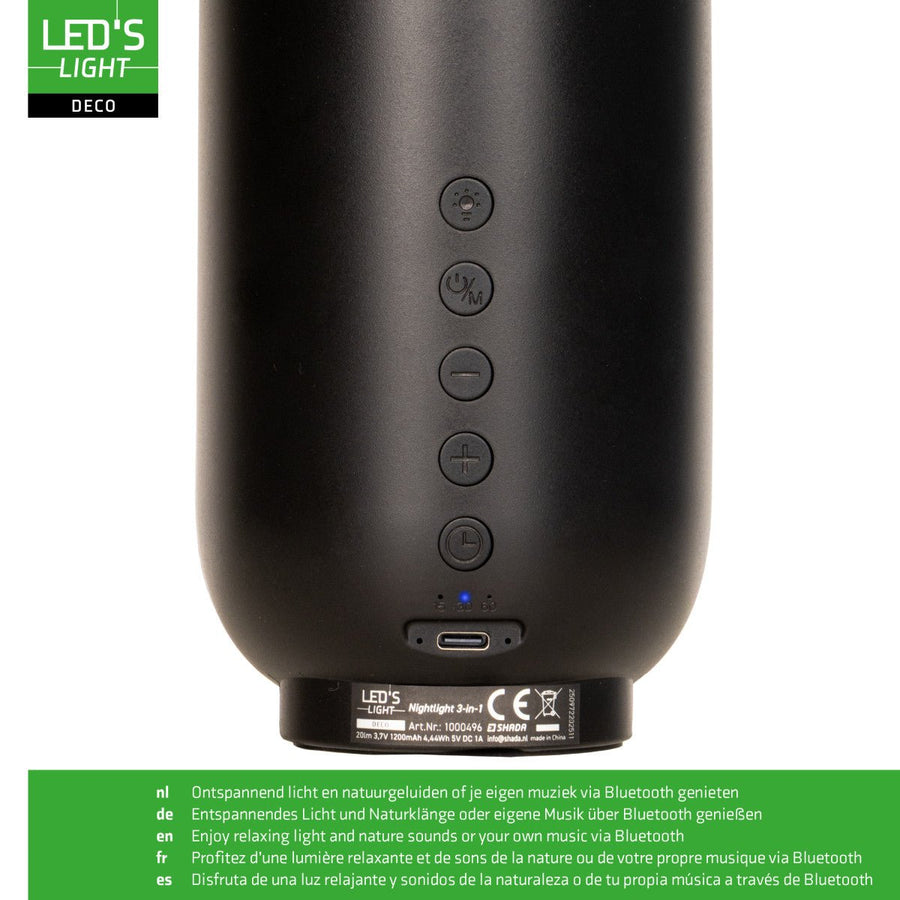 LED-nachtlamp met Bluetooth-luidspreker – Oplaadbaar – 1200 mAh – IP20 – Zwart Nachtlampjes LED.nl