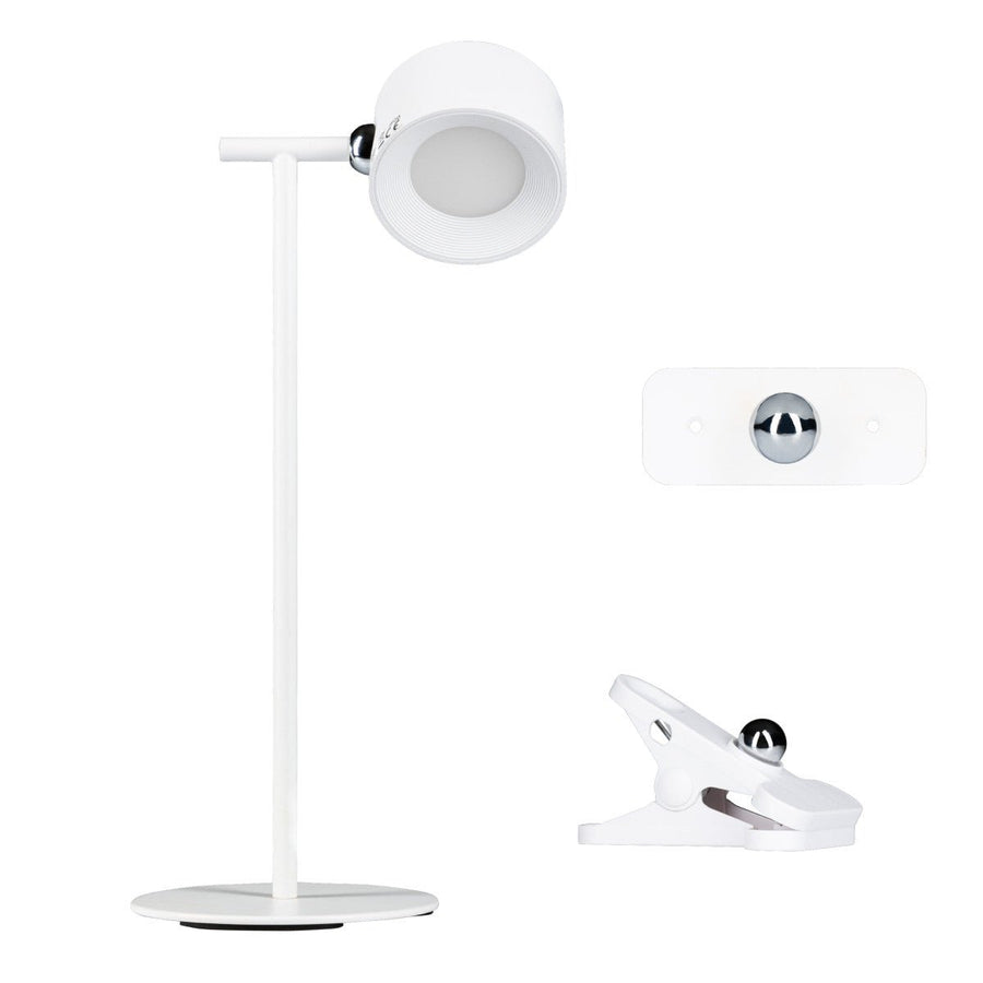 LED's Light 3-in-1 draadloze oplaadbare lamp met magnetische muurbeugel, voet en klem - Wit Tafellampen Led.nl