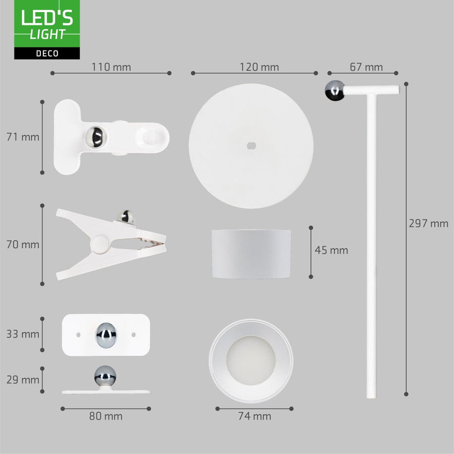 LED's Light 3-in-1 draadloze oplaadbare lamp met magnetische muurbeugel, voet en klem - Wit Tafellampen Led.nl