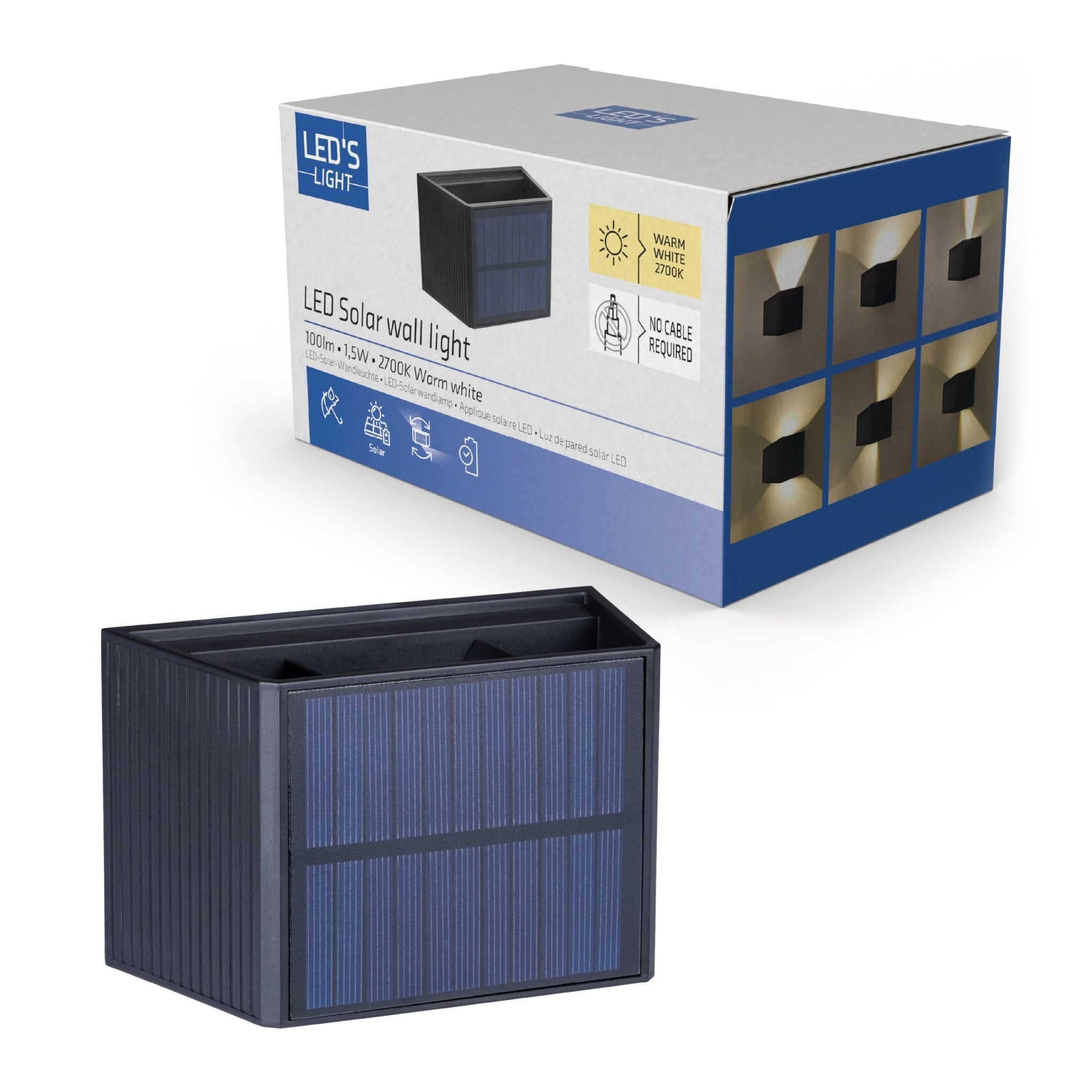 LED's Light draadloze Solar Buitenlamp met sensor - Schijnt beneden en boven - Wandlamp zonne - energie - Zwart - LED.nl