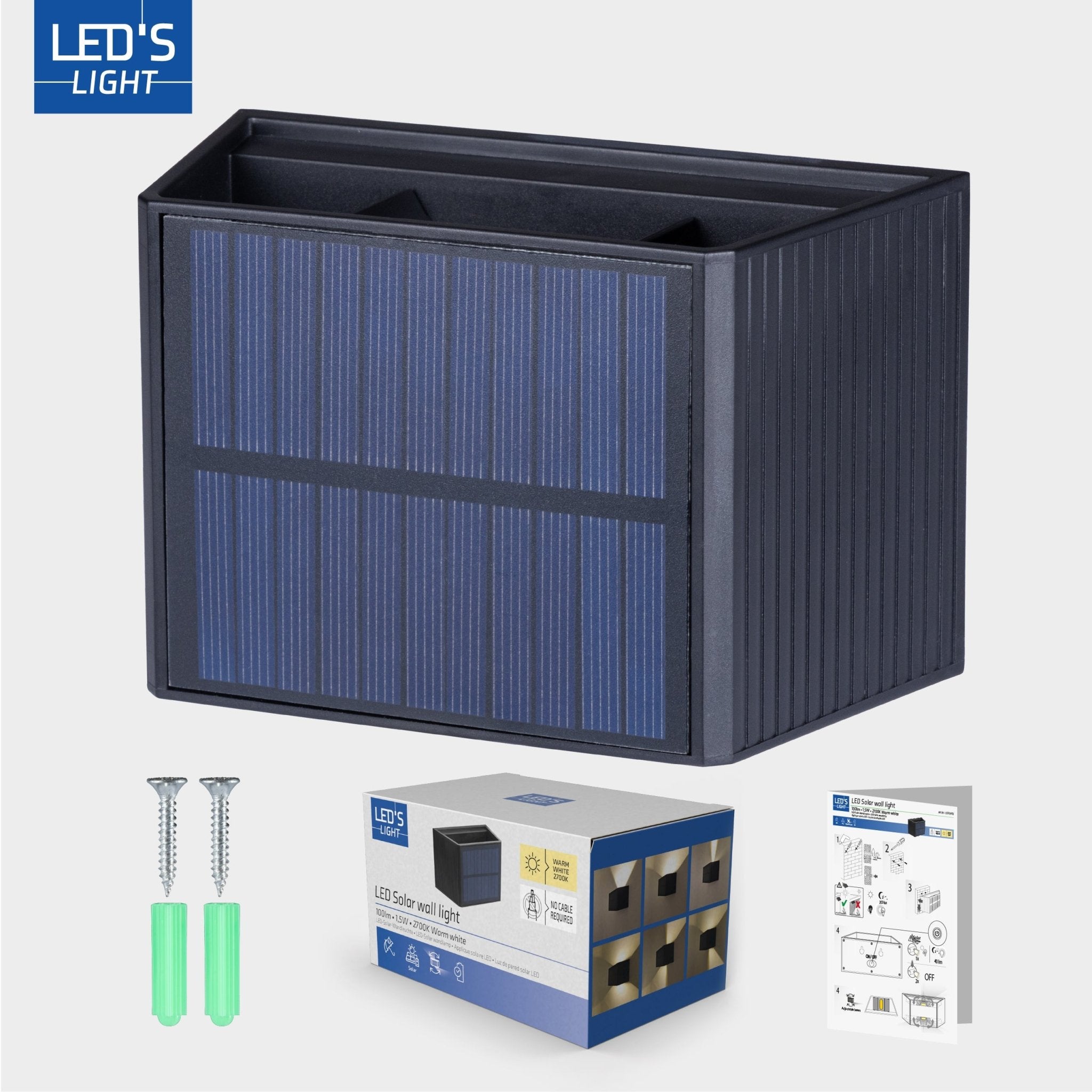 LED's Light draadloze Solar Buitenlamp met sensor - Schijnt beneden en boven - Wandlamp zonne - energie - Zwart - LED.nl