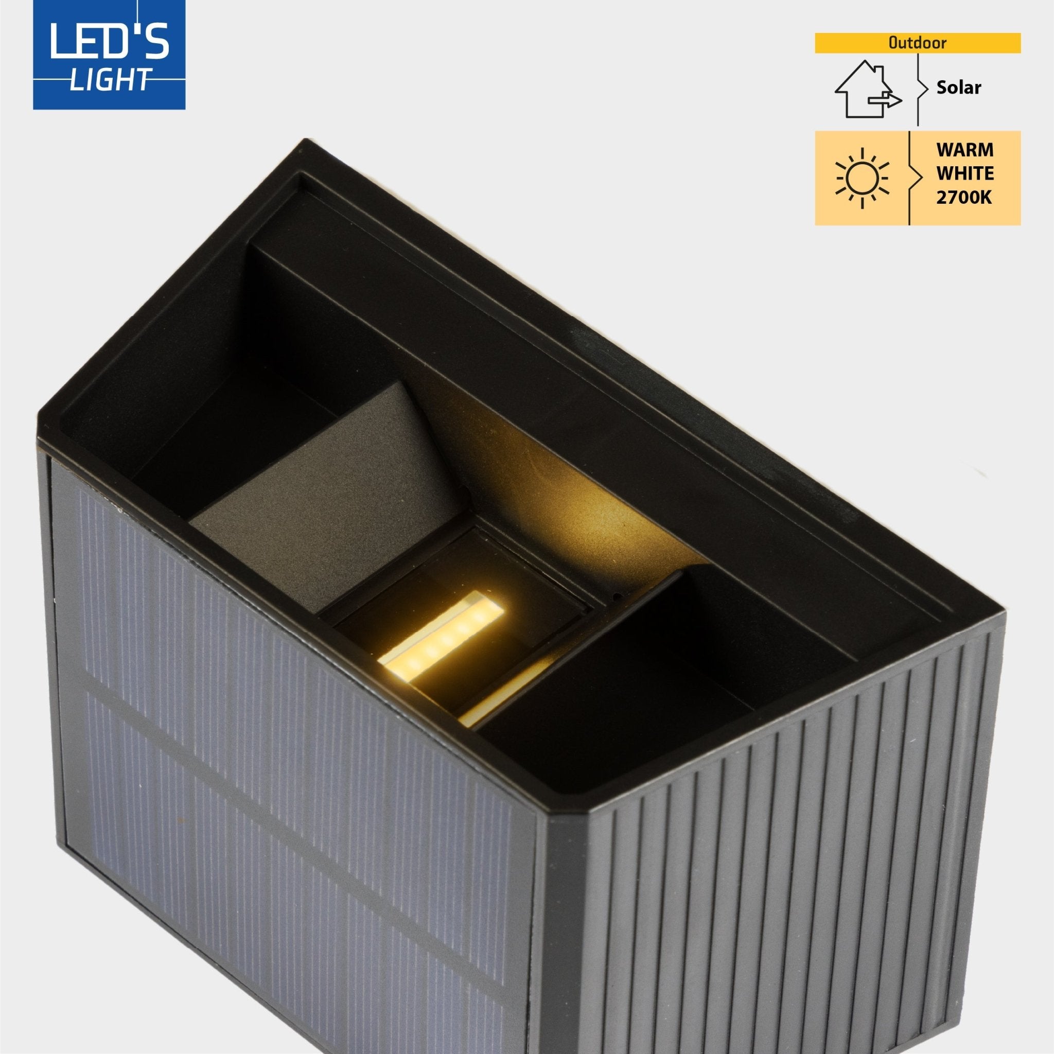 LED's Light draadloze Solar Buitenlamp met sensor - Schijnt beneden en boven - Wandlamp zonne - energie - Zwart - LED.nl