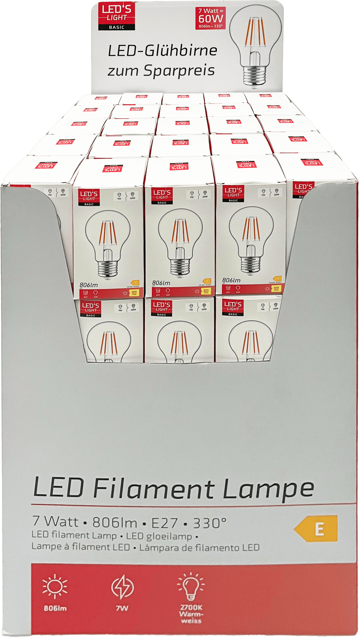 LED's Light LED Lamp E27 - Standaard model peertje - 7W vervangt 60W - Transparant glas - LED.nl
