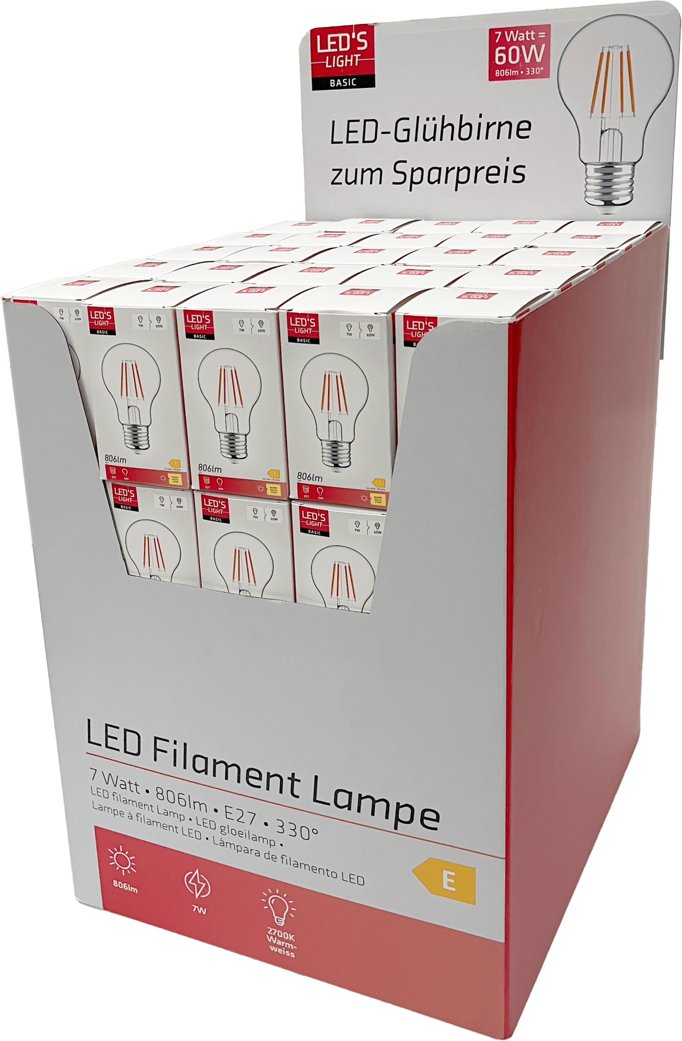 LED's Light LED Lamp E27 - Standaard model peertje - 7W vervangt 60W - Transparant glas - LED.nl