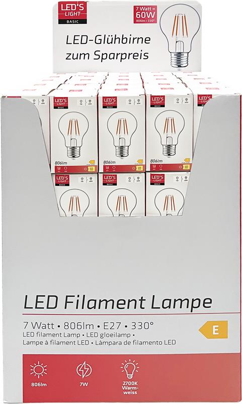 LED's Light LED Lamp E27 - Standaard model peertje - 7W vervangt 60W - Transparant glas - LED.nl