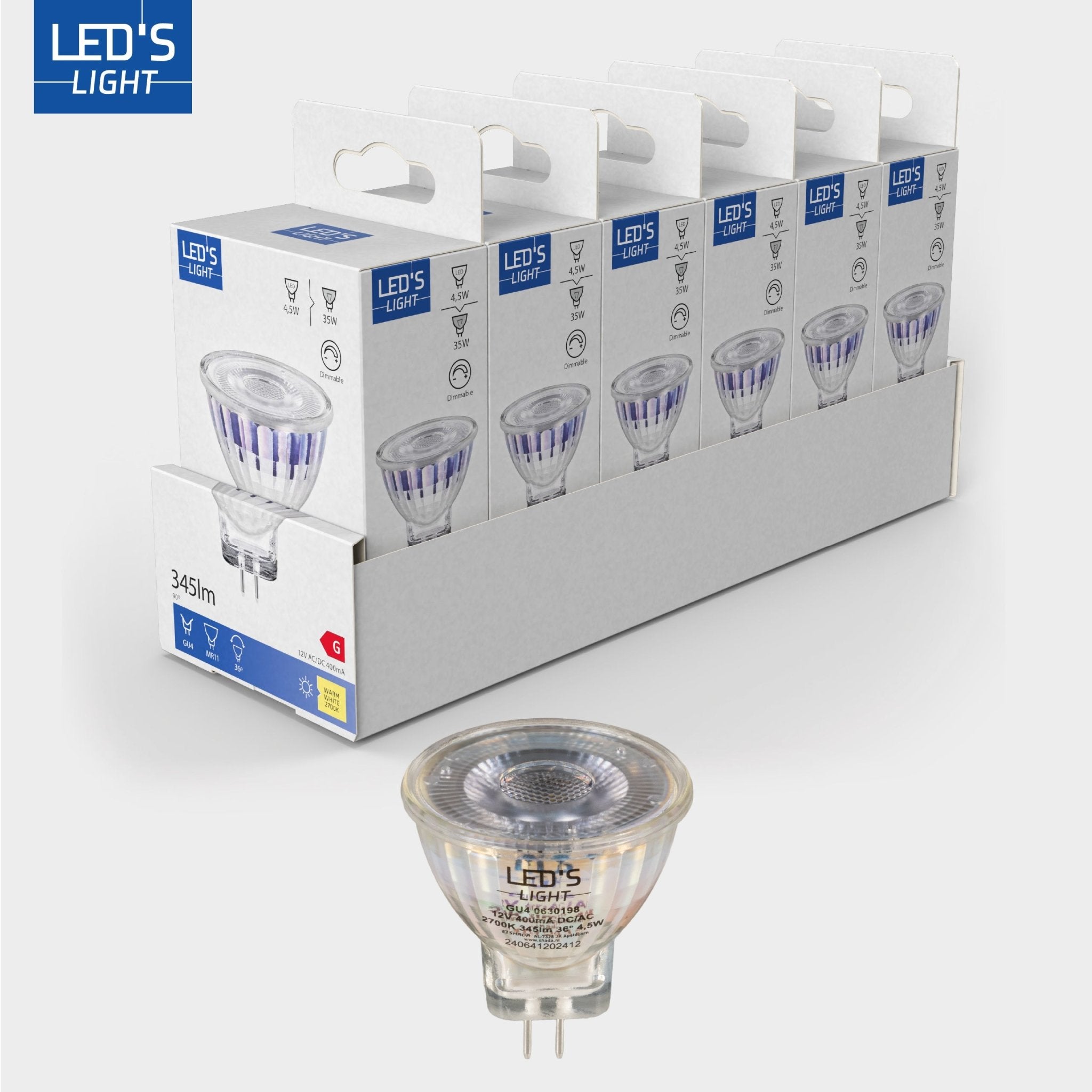 LED's Light LED Lamp met GU4 fitting - 12V - MR11 - Warm wit licht - 4W vervangt 35W - LED.nl