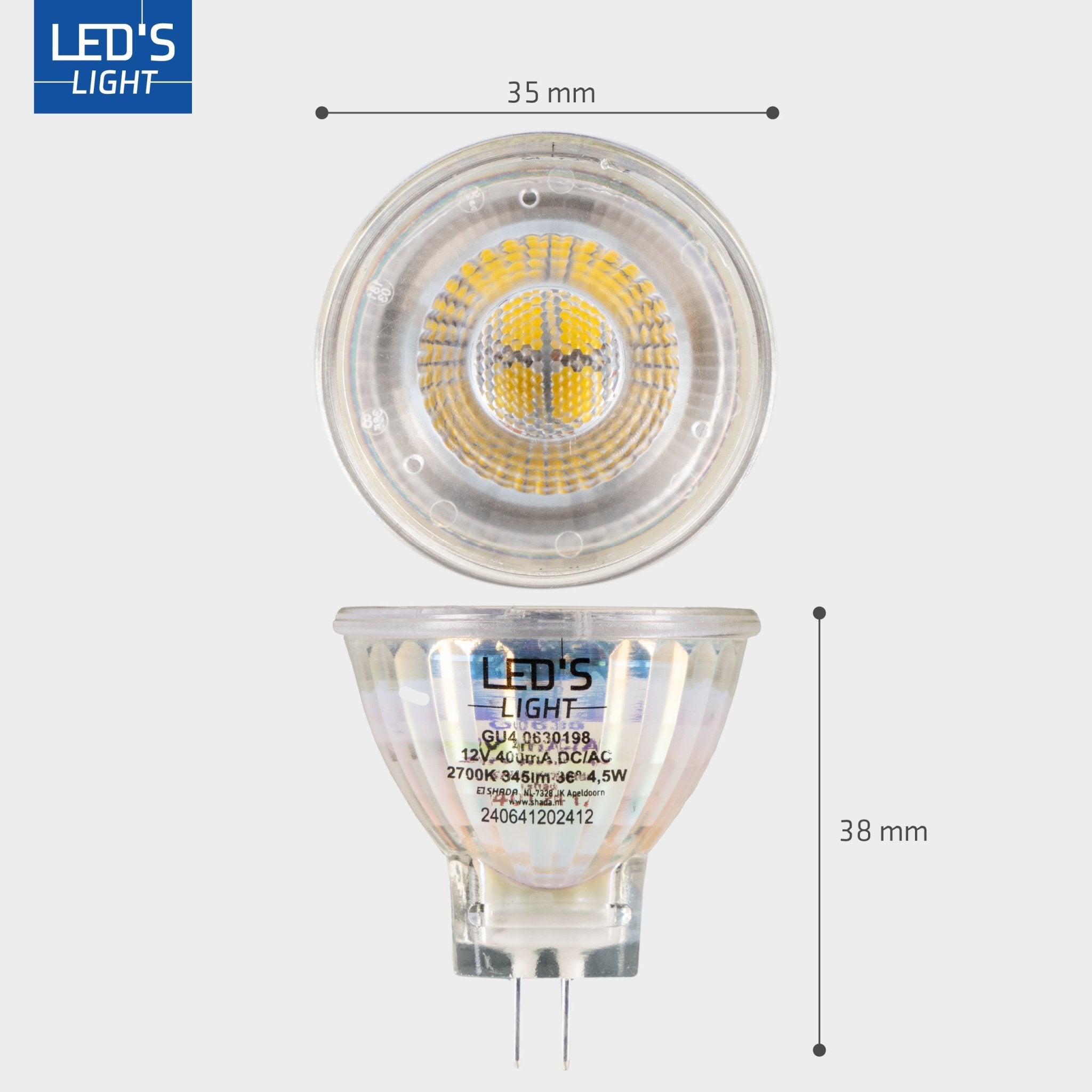 LED's Light LED Lamp met GU4 fitting - 12V - MR11 - Warm wit licht - 4W vervangt 35W - LED.nl