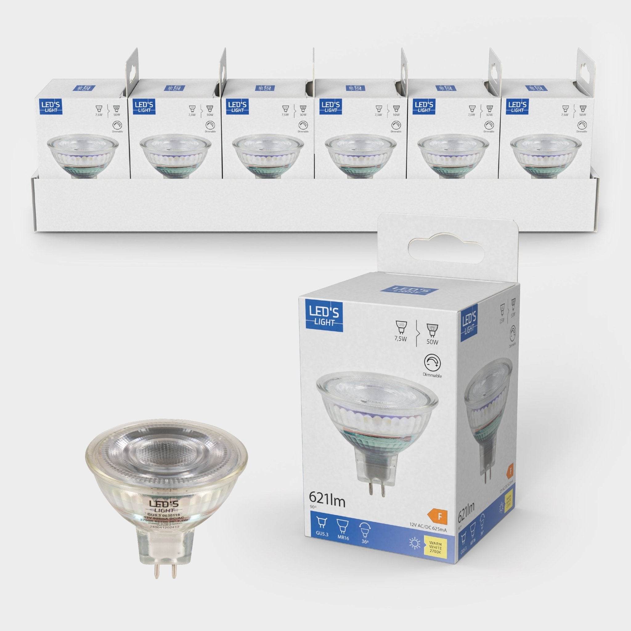 LED's Light LED lamp met GU5.3 fitting - Dimbaar warm wit - 7W vervangt 50W - MR16 - LED.nl