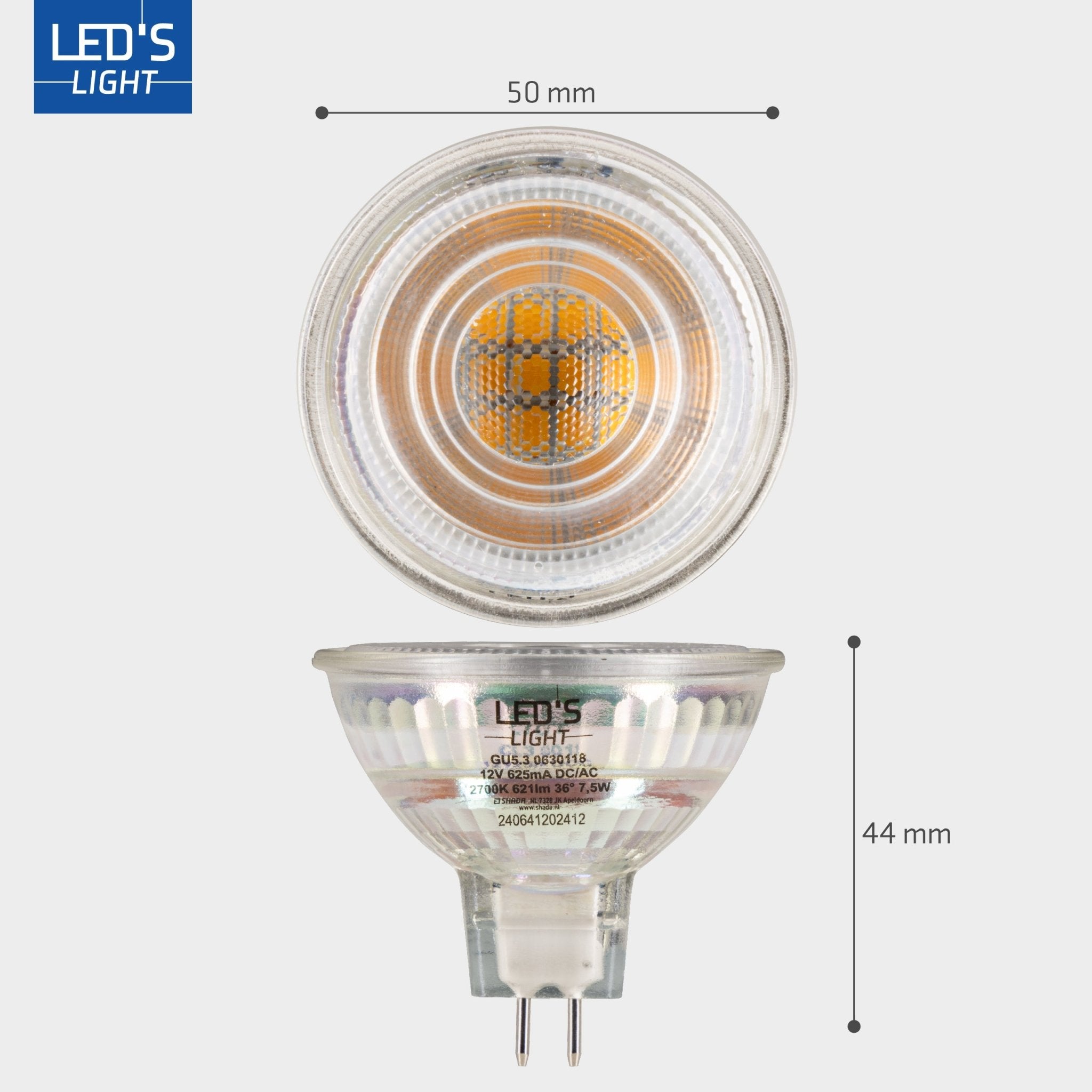 LED's Light LED lamp met GU5.3 fitting - Dimbaar warm wit - 7W vervangt 50W - MR16 - LED.nl