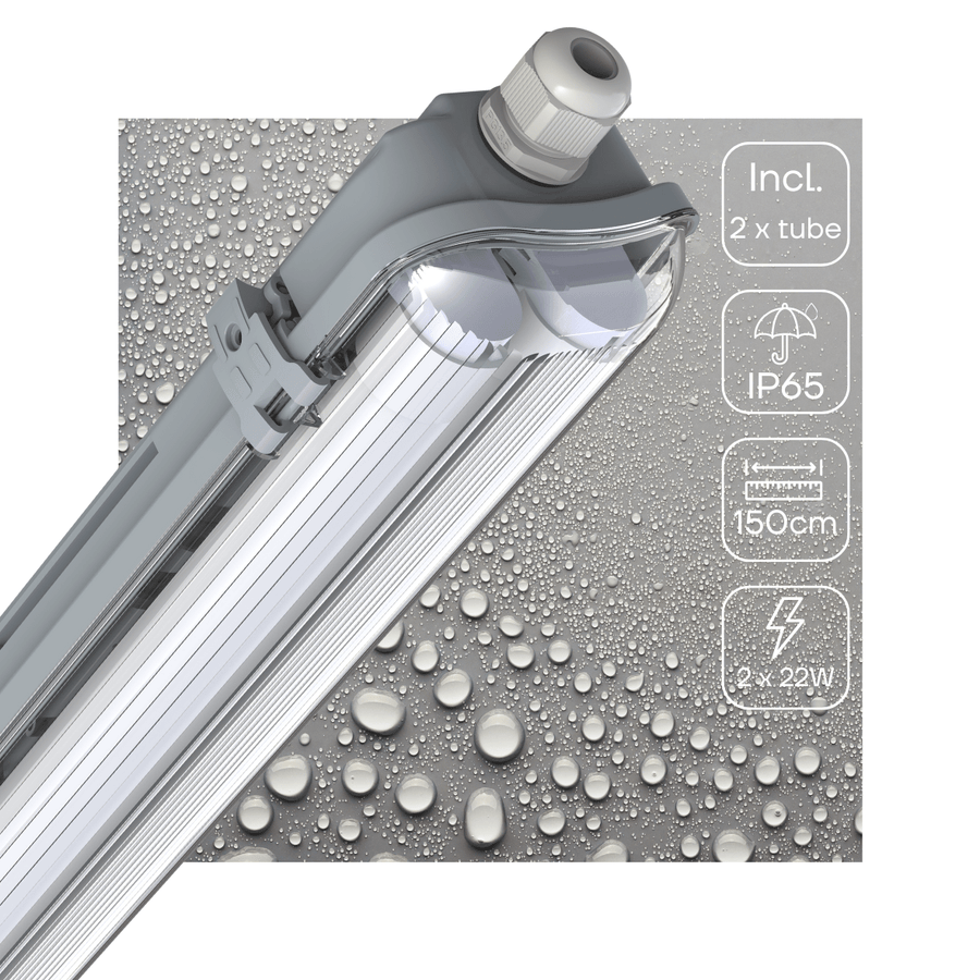 LED-Doppelleuchte mit Leuchtstoffröhren, 150 cm lang – warmweißes Licht (4000 K) – inklusive 2 LED-Leuchtstoffröhren (150 cm) – 4600 lm - LED.de