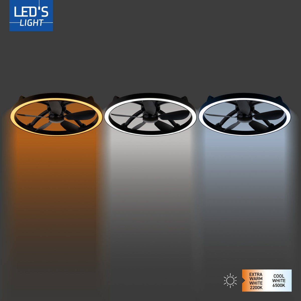 LED's Light Plafond ventilator met lamp Zwart 61,3cm - 27W - 2500lm - Verstelbare kleurtemperatuur - Dimbaar - Incl afstandbediening Plafondventilatoren LED.nl