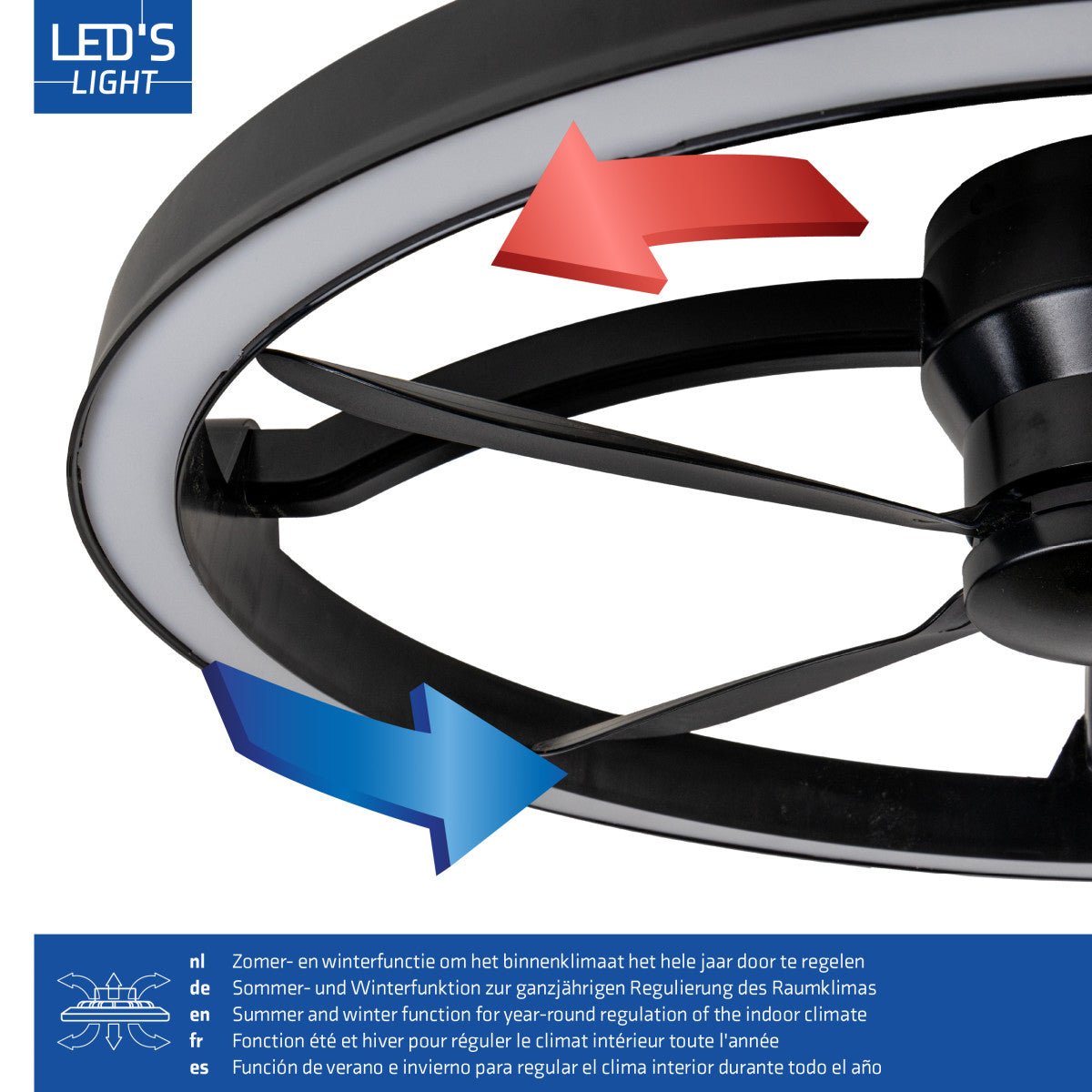 LED's Light Plafond ventilator met lamp Zwart 61,3cm - 27W - 2500lm - Verstelbare kleurtemperatuur - Dimbaar - Incl afstandbediening Plafondventilatoren LED.nl