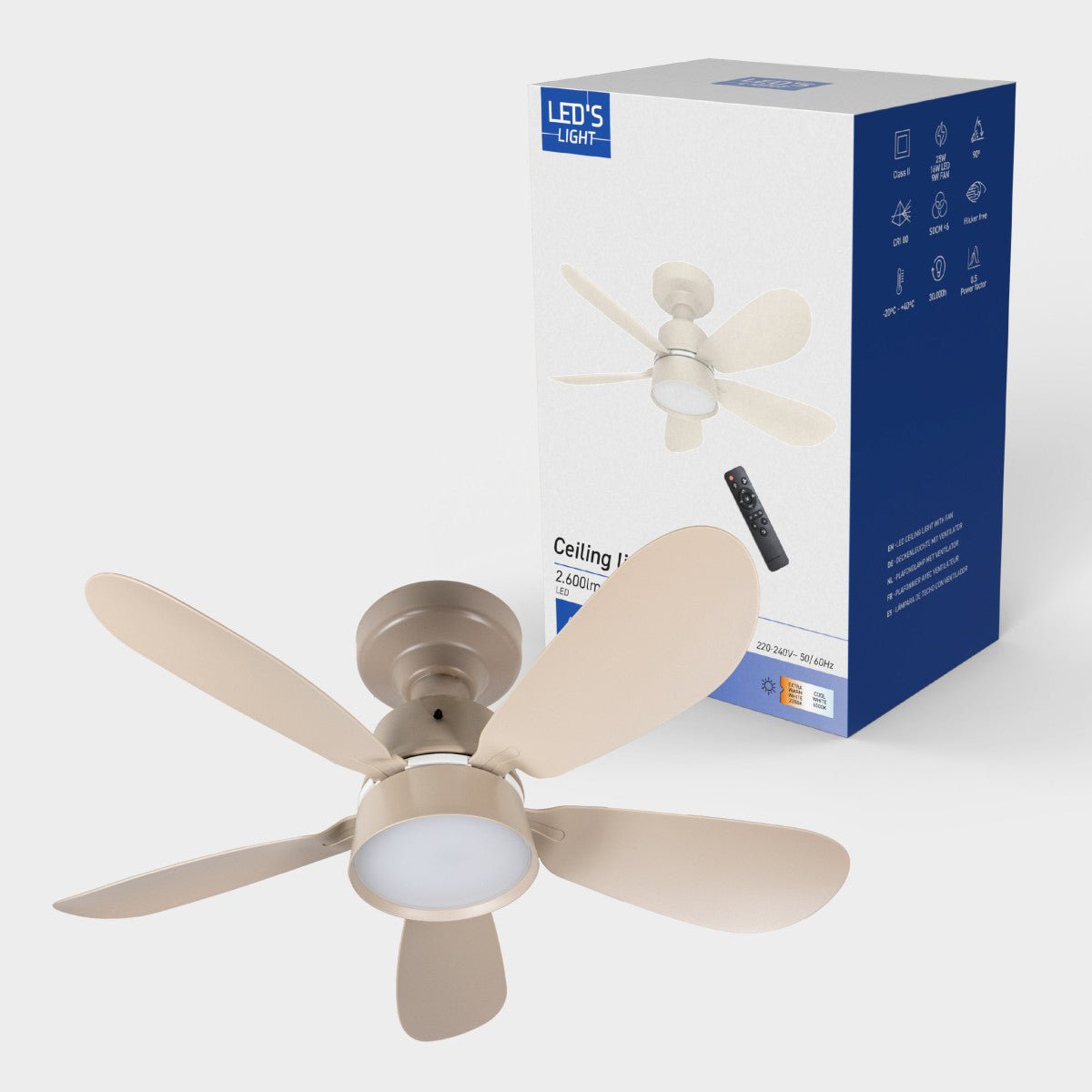 LED's Light Plafondventilator met lamp Taupe 25W 2600lm 2200K/6500K Plafondventilatoren LED.nl