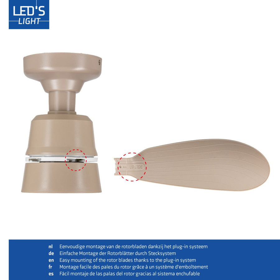 LED's Light Plafondventilator met lamp Taupe 25W 2600lm 2200K/6500K - 53cm Plafondventilatoren LED.nl