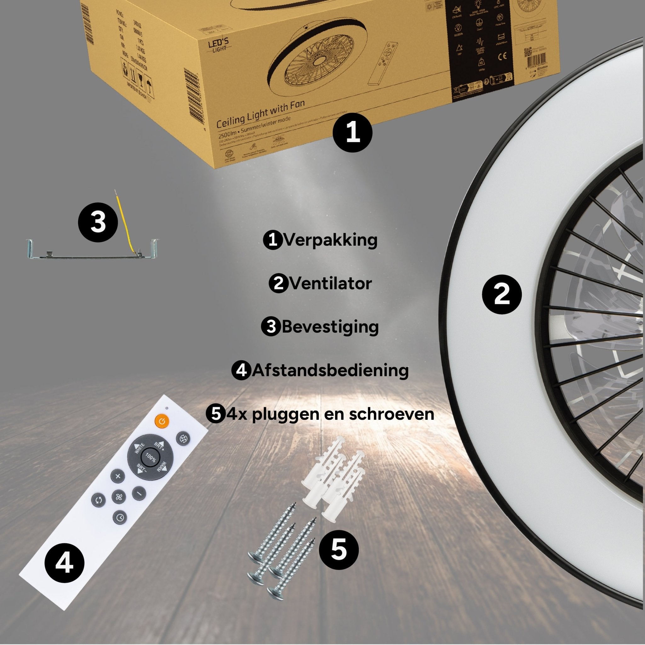LED’s Light plafondventilator met verlichting 48 cm – Ventilatiesnelheid en bediening met afstandsbediening - Zwart Plafondventilatoren LED.nl