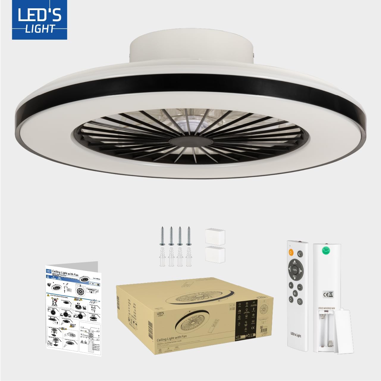 LED’s Light plafondventilator met verlichting 48 cm – Ventilatiesnelheid en bediening met afstandsbediening - Zwart - LED.nl