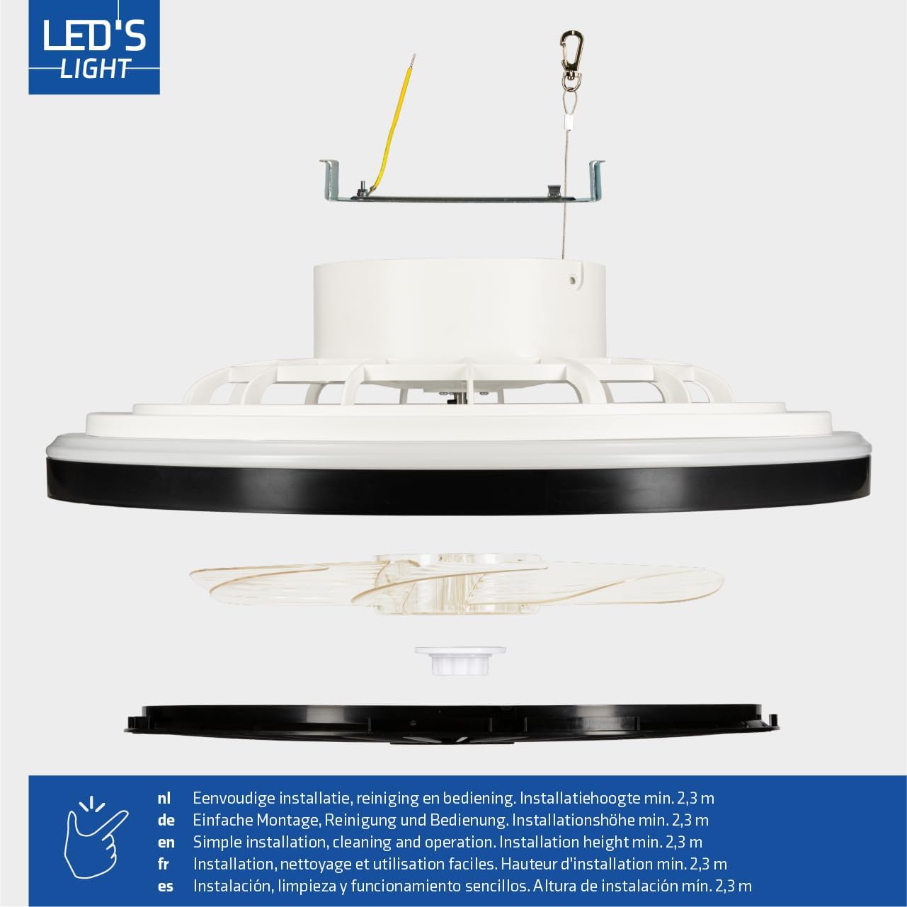 LED’s Light plafondventilator met verlichting 48 cm – Ventilatiesnelheid en bediening met afstandsbediening - Zwart - LED.nl