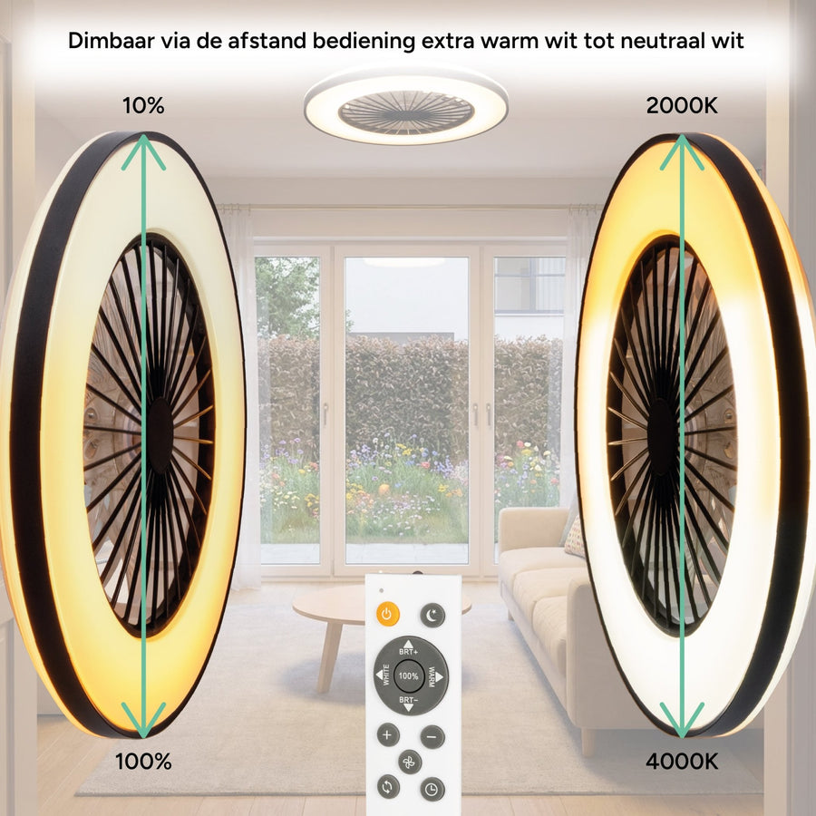 LED’s Light plafondventilator met verlichting 48 cm – Ventilatiesnelheid en bediening met afstandsbediening - Zwart Plafondventilatoren LED.nl