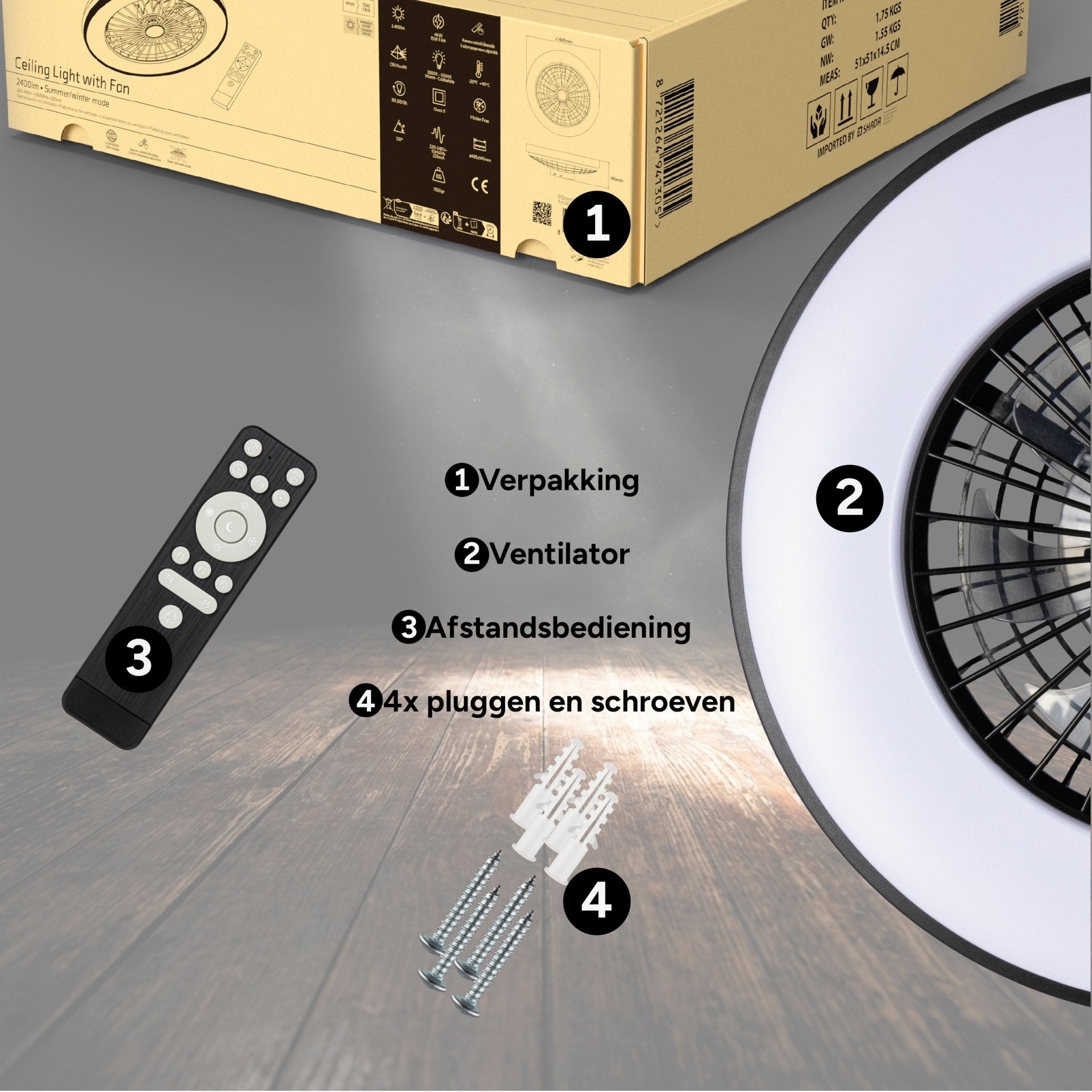 LED's Light Plafondventilator met verlichting zwart - 48,5 cm Plafondventilatoren LED.nl