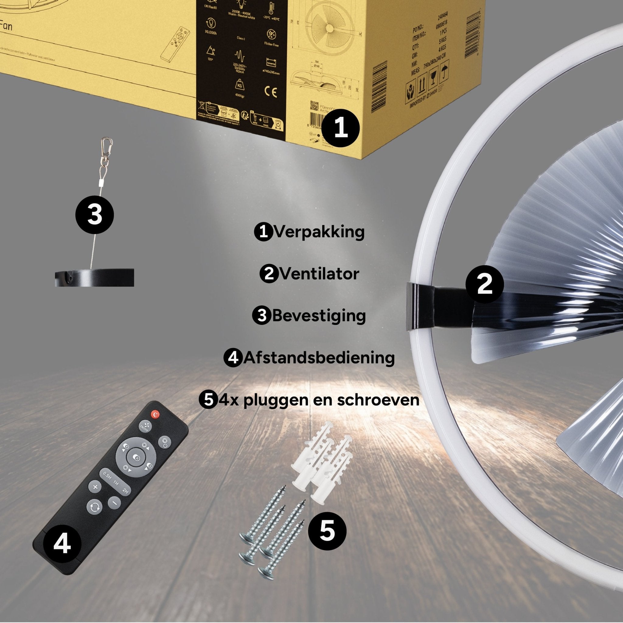 LED's Light Plafondventilator XL 74 cm - Bedienbaar met afstandsbediening - Zwart Plafondventilatoren LED.nl