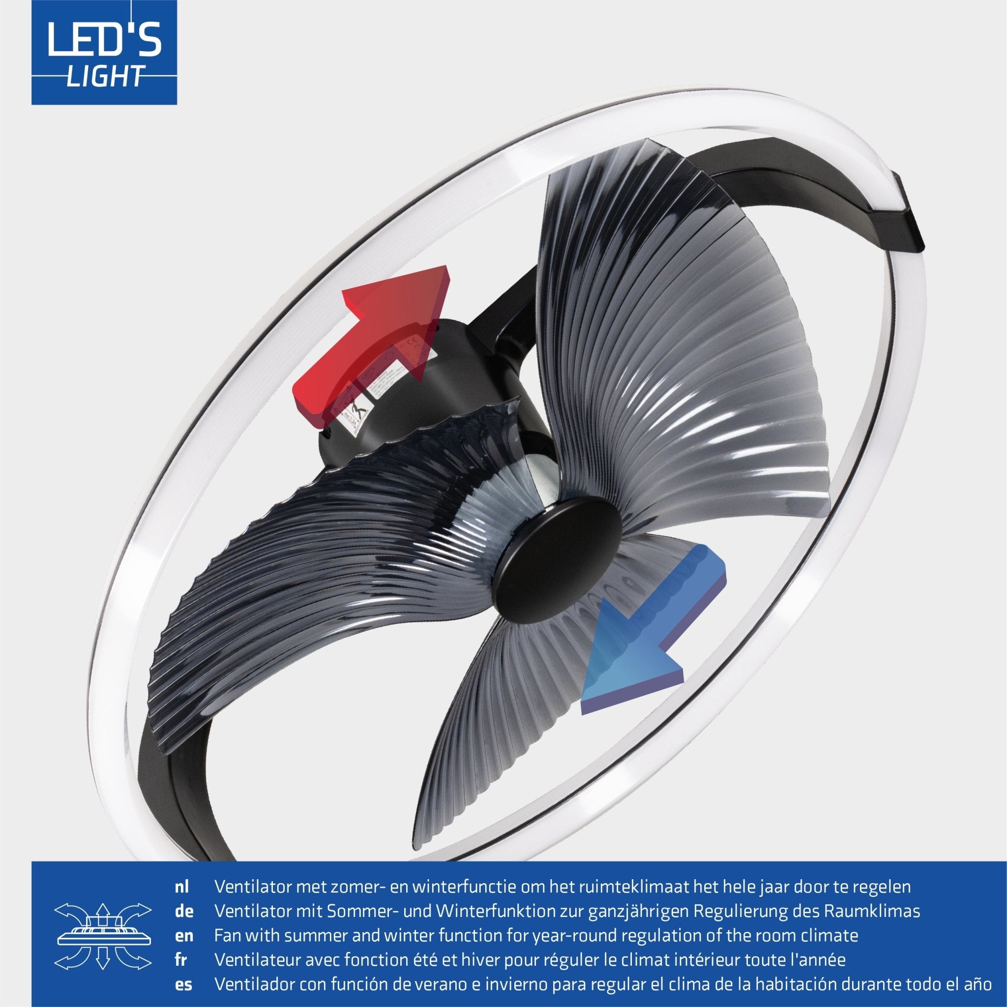LED's Light Plafondventilator XL 74 cm - Bedienbaar met afstandsbediening - Zwart - LED.nl